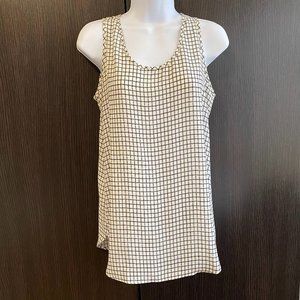 LOFT Black White Hatched Tunic Button Tank